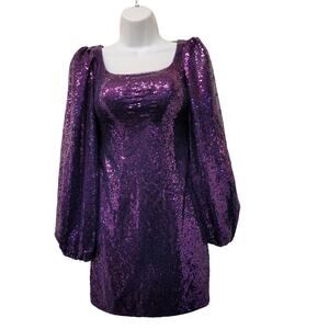 NWT Women's Short Dress Purple Long Sleeves Sequin